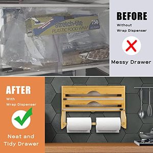 Distributeur de <span class=keywords><strong>papier</strong></span> d'emballage 4 en 1 et porte-serviettes en bambou Distributeur de <span class=keywords><strong>papier</strong></span> d'<span class=keywords><strong>aluminium</strong></span> et de <span class=keywords><strong>papier</strong></span> ciré Organisateur de <span class=keywords><strong>papier</strong></span> d'<span class=keywords><strong>aluminium</strong></span> et de plastique avec coupeur - Product Image 4