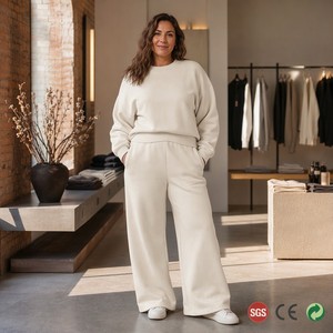 Conjunto de Sudadera y Pantalones Deportivos Personalizados OEM de 450 g/m² para Mujer, Tallas Grandes, Corte Holgado, de la <span class=keywords><strong>S</strong></span> a la 5X - Product Image 1