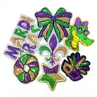 Patchs en tissu brodés de sequins, série Carnaval Petit Crocodile Étoile à cinq branches avec nœud, adhésifs, thermocollants, en stock