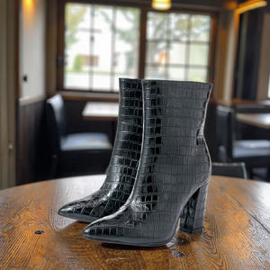 2025 Autumn and Winter European and American Pointed Leather High Heels Thick Heel Side Zipper Short Boots - Product Image 2