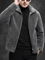 Veste en fausse fourrure résistante pour homme, idéale pour le dropshipping |   7,0% Laine, 93,0% Polyester, Couleur unie, Col montant, Fermeture éclair
