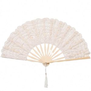 Éventails pliants en dentelle colorée de haute qualité, longueur 27 cm, avec pompon, pour cadeaux de mariage et événements nuptiaux - Product Image 5