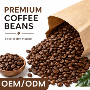 Grains <span class=keywords><strong>de</strong></span> café Arabica et Robusta torréfiés moyennement du Brésil et d'Éthiopie, offrant des services OEM et ODM, conditionnés en 1 kg - Product Image 1