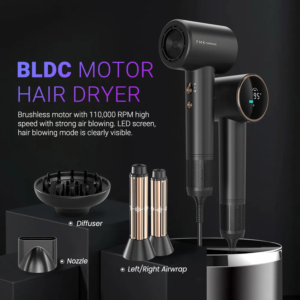 2024 NEW product Super ionic hair dryer Fast Heating blow dryer With LCD Screen 1800w Multi speed brushless hair dryer set