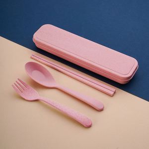 Ensemble de couverts réutilisables en paille de blé, cuillère, fourchette et baguettes portables pour étudiants, voyages en plein air, respectueux de l'environnement - Product Image 4