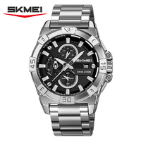Jam Tangan Quartz Pria Bulat SKMEI 2399 Terbaru, Grosir Pabrik, Tali Baja Anti Karat, Kalender, Tahan Air, Stopwatch