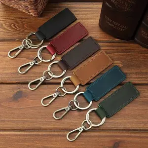 Handmade Genuine Leather Keychain Crazy Horse Key Chain Ring for Home Car Key Fob Support Customize LOGO