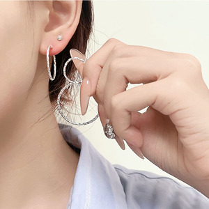 S925 Sterling <b>Silver</b> <b>Hoop</b> Earrings For Women Korean Style Twisted Texture Geometric Design Everyday Wear Light Luxury Jewelry - Product Image 1