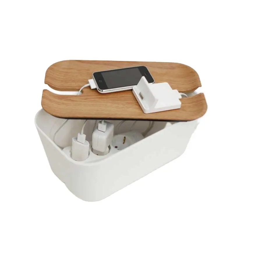 High Quality Box Cable Wire Management Natural Bamboo Lid Flame Retardant Plastic Super Sized For Routers Wifi Station