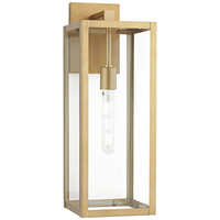 Applique murale de jardin minimaliste moderne en laiton doré avec verre transparent, lampe murale carrée pour patio, villa, jardin, éclairage extérieur