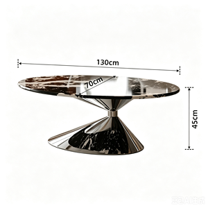 Mesa de Centro Ovalada de Diseño Italiano Moderno y Minimalista, de Mármol Natural, para Sala de Estar, Espacios Pequeños, Estilo Villa - Product Image 4