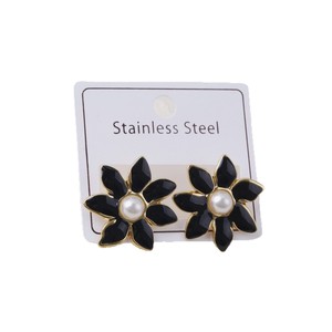Orecchini a Perno da Donna alla Moda con Fiore a Goccia e Perle, Placcati, in Acciaio Inossidabile, Gioielli di Moda - Product Image 5