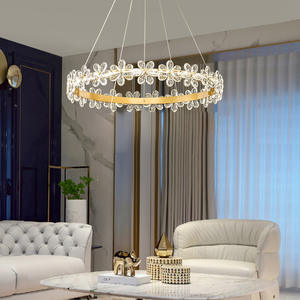 Connecteur Anneaux Pendentif Lumière Or Noir Moderne Cercle Cristal Fleur Lustre Salon - Product Image 6