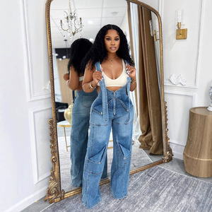 Nouveautés 2025 Combinaison <span class=keywords><strong>en</strong></span> <span class=keywords><strong>jean</strong></span> pour femme taille haute coupe ample style vintage décontractée automne jambe large - Product Image 5