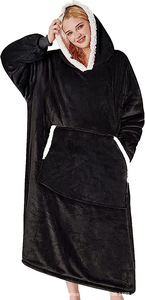 Ropa de Casa para Mujer para Otoño e Invierno, Larga, Gruesa, Cálida, con Capucha, de Franela, Tipo Piel de Cordero - Product Image 4