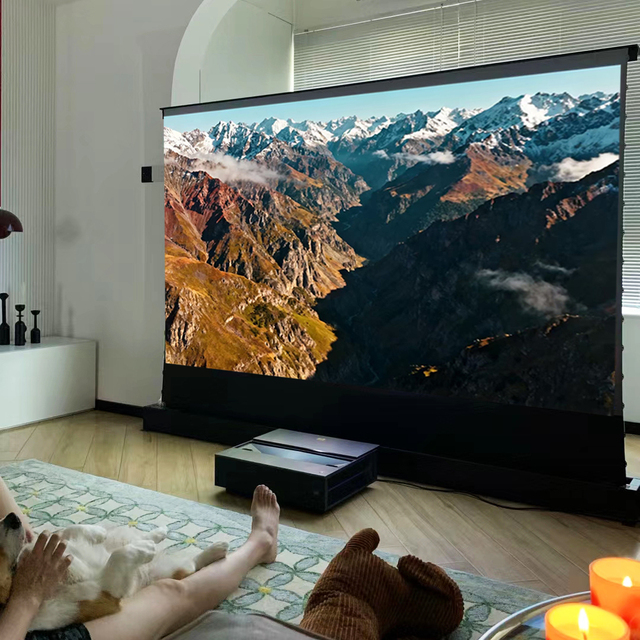 OEM 8K CBSP UST ALR Electric Floor-Rising Motorized PVC 16:9 Projector Screen for Laser Home Use