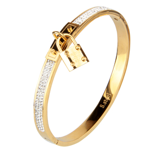 Di alta qualità placcato oro combinazione Set per le donne diamante appeso piccola fibbia della cintura in acciaio inox Charm bracciale regalo - Product Image 6