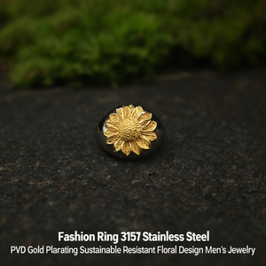 แหวนแฟชั่น สแตนเลสสตีล 316L ชุบทอง PVD ดีไซน์ลายดอกไม้ ทนทาน เป็นมิตรต่อสิ่งแวดล้อม เครื่องประดับสำหรับผู้ชาย - Product Image 3