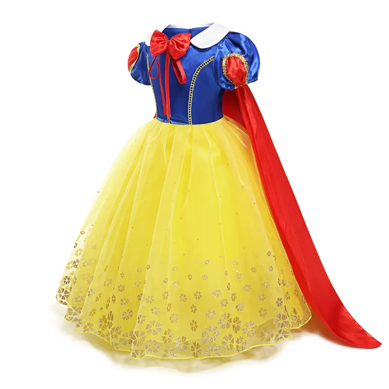 Kids Girls Snow White Princess Costume Cosplay Fancy Dress Up Fairytale Role Play Birthday Tulle Gown Outfit Long Cape Cloak