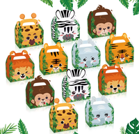 12 boîtes à bonbons sur le thème des animaux de la jungle, design double face, en papier recyclable, pour cadeaux, gâteaux, animaux en peluche, faveurs de fête