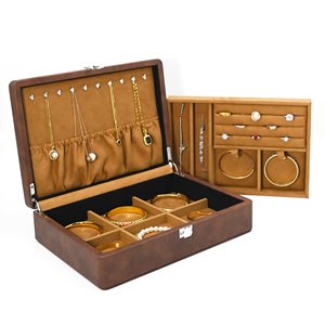 Đồ trang sức thời trang đồ trang sức thiết lập sang trọng hai lớp hộp PU da đồ trang sức bao bì hộp màu xanh đậm màu đen tùy chỉnh bạn Logo hộp - Product Image 5