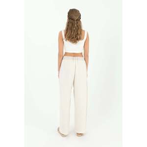 Pantalones anchos de mujer Boga Design, color beige, cintura alta, transpirables, con rayas laterales - Product Image 3