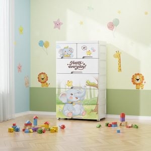 Meuble de <span class=keywords><strong>rangement</strong></span> en plastique mobile de 58 cm de large avec 5 niveaux, tiroirs en PP pour jouets d'enfants, 2 petits et 4 grands tiroirs avec roulettes - Product Image 3