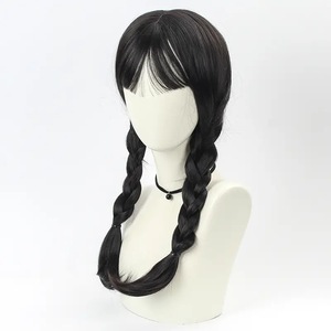 <span class=keywords><strong>Perruque</strong></span> de cosplay noire Wednesday Cos en fibre chimique, couvre-tête complet, accessoires de <span class=keywords><strong>perruque</strong></span> de cosplay d'Halloween - Product Image 2