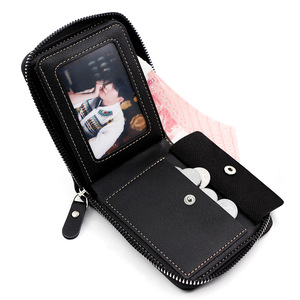 Dompet PU Pendek Pria Modis Gaya Amerika Eropa Dompet Koin Kapasitas Besar Banyak Slot Kartu Lipat Tiga - Product Image 3