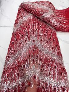 Malla de encaje de lujo K/C con plumas de pavo real y pedrería, tul con lentejuelas completas para vestido de novia o banquete en Dubái - Product Image 6