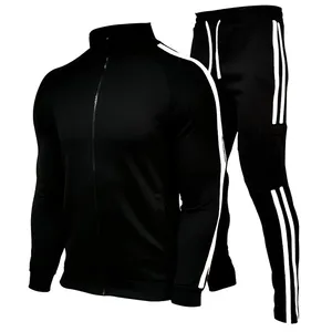 Haute qualité vêtements de sport plaine survêtements polyester hommes formation jogging veste + pantalon slim fit football survêtements