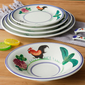 A5 Rooster <b>Melamine</b> Tableware <b>Plate</b>, Round Restaurant/Hotel Retro Creative Dinner <b>Plate</b>, Imitation Porcelain Dish <b>Plate</b>, Cold - Product Image 1