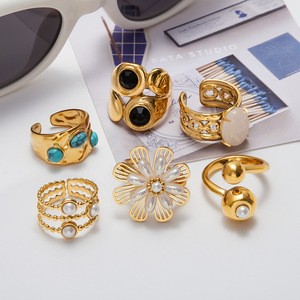 Bagues de mode à forme géométrique avec incrustation de pierres naturelles et sertissage pavé, bijoux unisexe, cadeau - Product Image 4