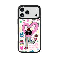 Coque de téléphone AG Feeling Black Edge avec motif Happy Girl doré pour iPhone 17, 17 Pro Max, 16 Pro, 15, 15 Pro Max – Coque magnétique