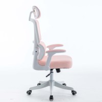 Vente en gros de siège d'ordinateur ergonomique en maille pour filles, chaise de bureau rose à dossier haut et appui-tête réglable