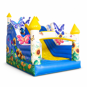Castello Gonfiabile a Tema Farfalla e Girasole in PVC da 0,55 mm con Scivolo, Facile da Montare per Eventi Esterni/Commerciali - Product Image 1