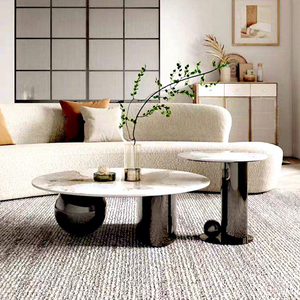 Table basse ronde moderne de luxe contemporaine avec pieds en acier inoxydable noir et plateau en verre trempé - Product Image 3