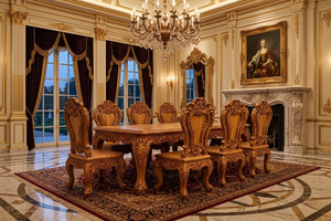 Handcrafted Luxury Royal Antique Teakwood Gold Round Dining <b>Table</b> Set Elegant 8 Seater Dining Furniture - Product Image 3