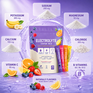 Poudre d'électrolytes hydratante végétalienne sans sucre, certifiée biologique, sans caféine, avec vitamines, énergie, 10-19g de protéines, sans OGM, complément alimentaire - Product Image 3