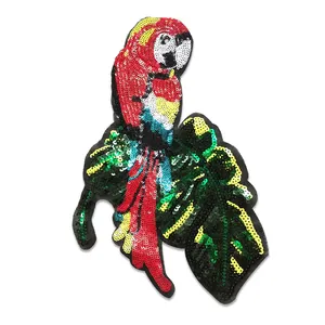 Sew on embroidery bird parrot sequin bling patches designer for t shirt clothing
