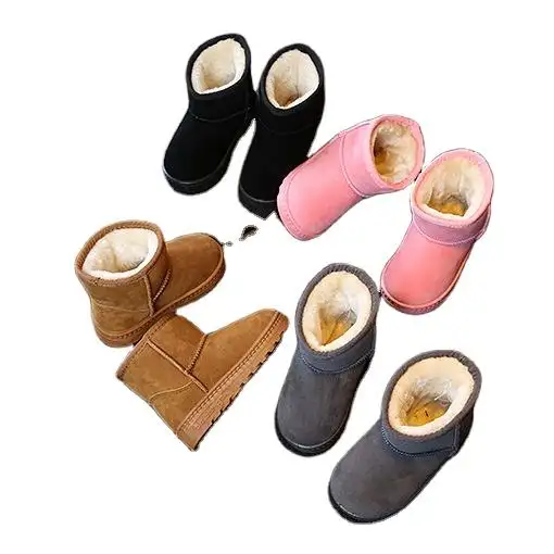 उच्च गुणवत्ता वाले बच्चे बर्फ बूट गैर-पर्ची बच्चे के जूते बाल बाल ठोस रंग रबर सोल्ड सर्दियों के फर बच्चों के कपास जूते