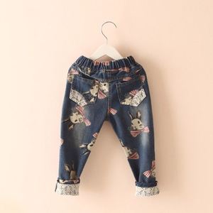Vintage Blue <b>Jeans</b> <b>Elastic</b> <b>Waist</b> Denim <b>Jeans</b> Little Girls Wearing Pant New Products Looking for Distributor - Product Image 3