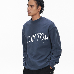 Vendita calda da uomo <span class=keywords><strong>felpe</strong></span> 290GSM a collo finto <span class=keywords><strong>Streetwear</strong></span> tinta unita in cotone poliestere collo a coste rilassanti felpa da uomo - Product Image 2