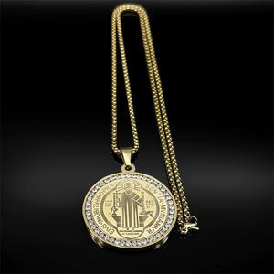 Collar con Medallón Religioso Católico de San Benito, Chapado en Oro de 18K, de Acero Inoxidable, para Hombre - Product Image 4