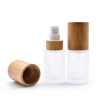 Botol Losion kaca tutup bambu kualitas tinggi 30ml 2oz botol semprot buram bening minyak esensial