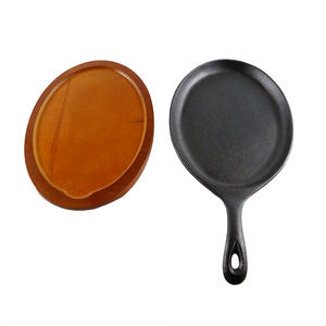 Pre-seasoned Cast Iron Oval <strong>Pan</strong> with Wooden Tray Ideal for Grilling Serving Griddle <strong>Grill</strong> <strong>Pan</strong> - Product Image 3