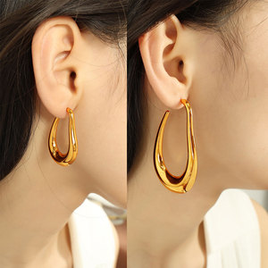 Wholesale Bulk 316L Stainless Steel 14k 18k Gold Plated Fine Jewelry Fashion Hoop Exaggerated Light Big <b>Large</b> Earrings for Women - Product Image 2