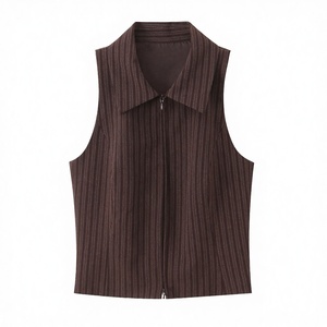 Chaleco sin mangas con cuello y cremallera a rayas, estilo vintage, novedad primavera 2026 para mujer, 100% poliéster ecológico - Product Image 3