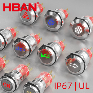 IP67กันน้ำปุ่มสวิทช์แหวนสว่างสีเขียวไฟ LED สัญลักษณ์ลูกศร19มม. อุปกรณ์1NO1NC ควบคุมปุ่มกด - Product Image 2