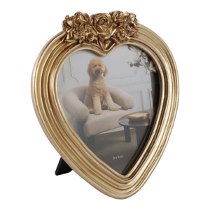 Heart Photo <b>Frame</b> with Roses Top Detailing Ornate <b>Gold</b> Metal 5x5 In Tabletop Decor - Product Image 2